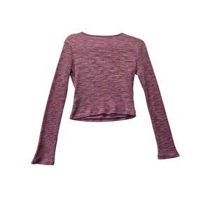 SO Goods For Life Pink Space Dye Ribbed Wrap Crop Top Long Sleeve Mens Size M